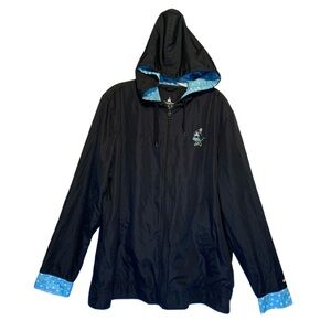 Disney World Womens Black Minnie Mouse Hooded Windbreaker Blue Polka Dot XL